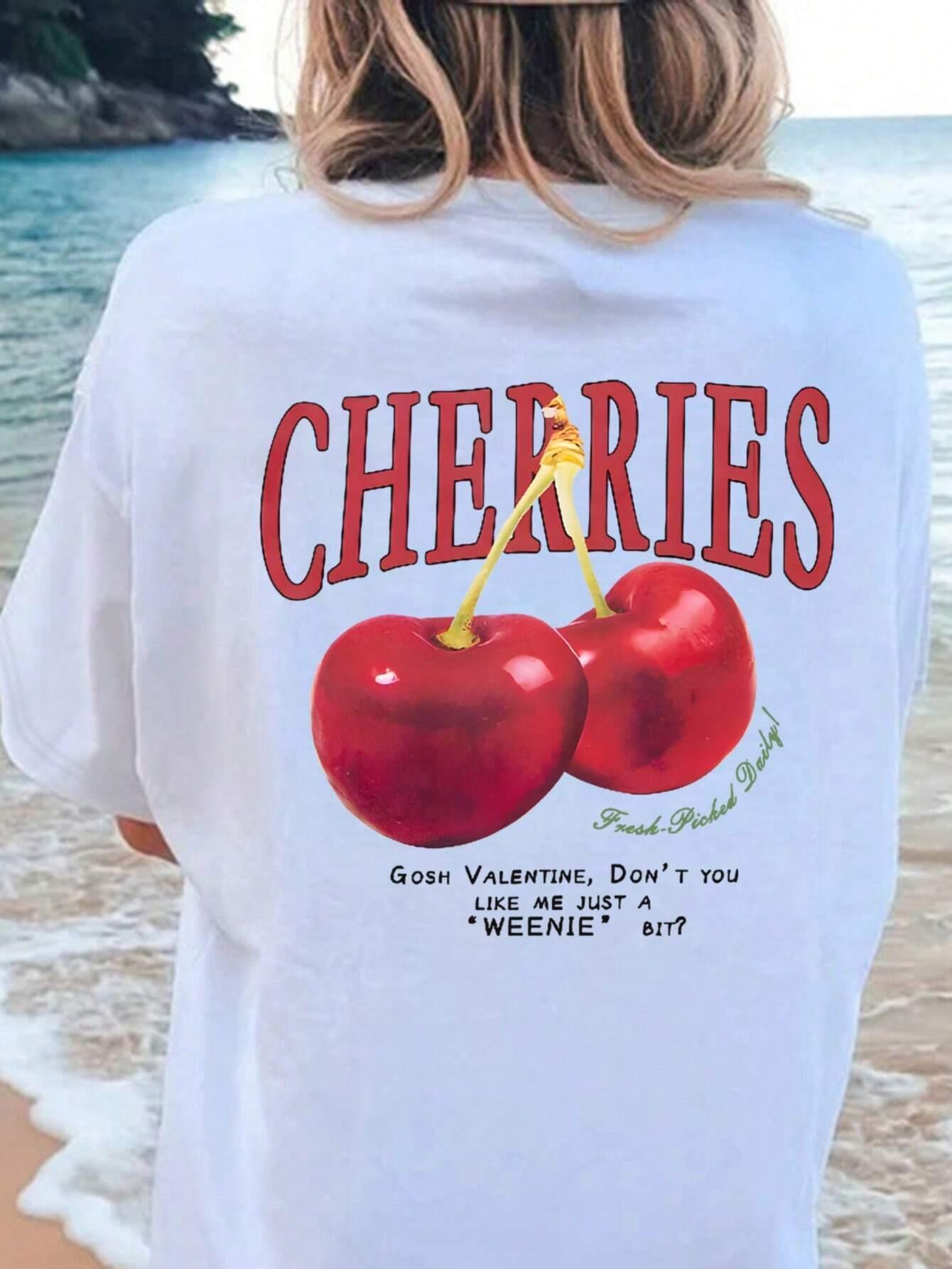Red Cherries Printed Cotton T-Shirt – Cute & Casual Summer Tee for Women