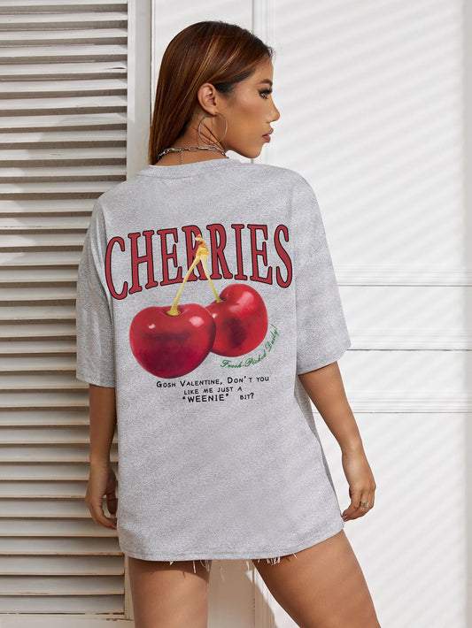 Red Cherries Printed Cotton T-Shirt – Cute & Casual Summer Tee for Women
