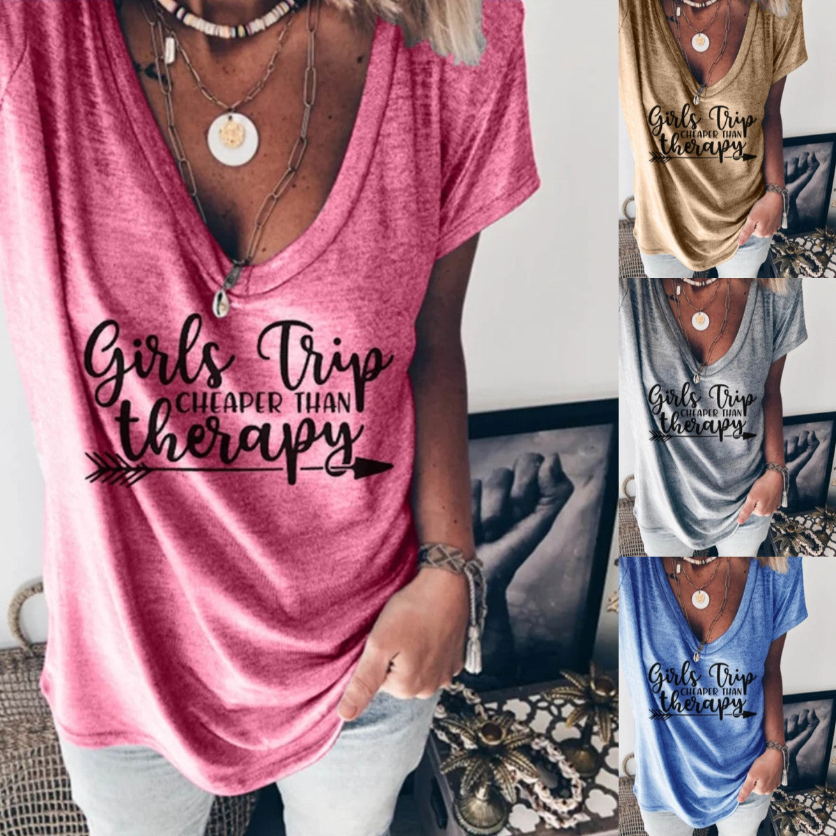 Girls Trip V-Neck Graphic Tee – Trendy Street Style for Your Next Adventure