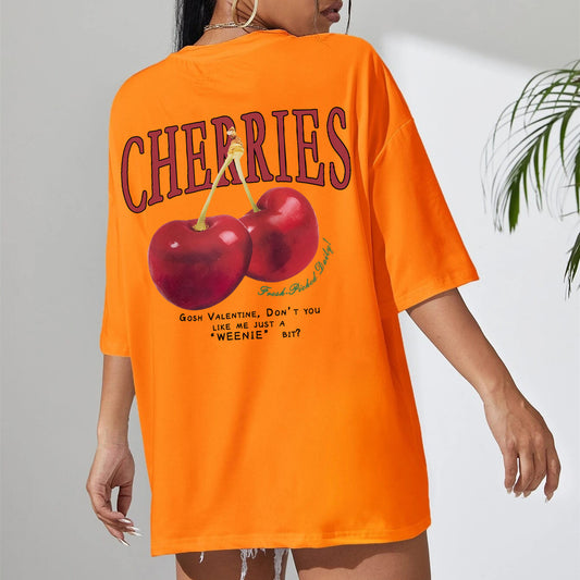 Red Cherries Printed Cotton T-Shirt – Cute & Casual Summer Tee for Women